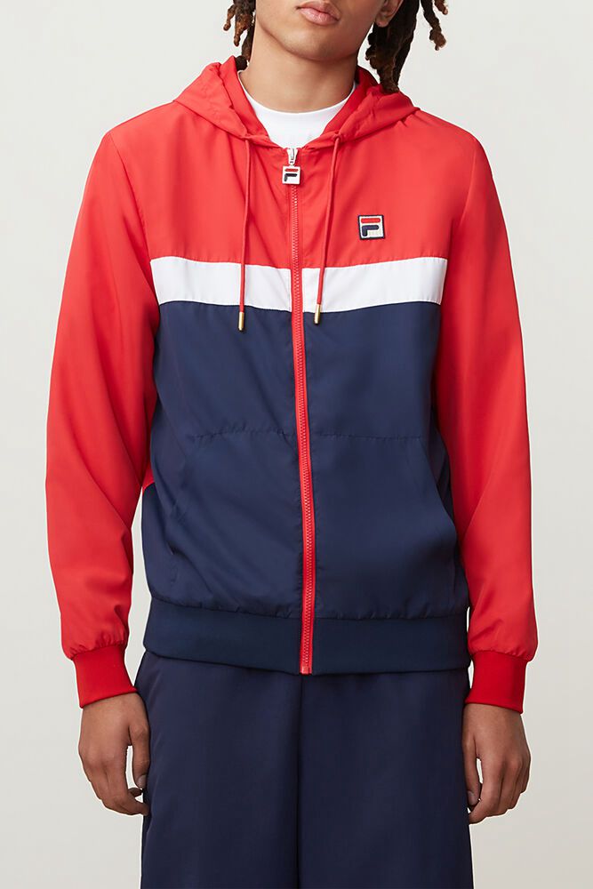 Fila Jacket Mens Red/Navy - Ambrose Hooded Wind - Philippines 2069781-EB
